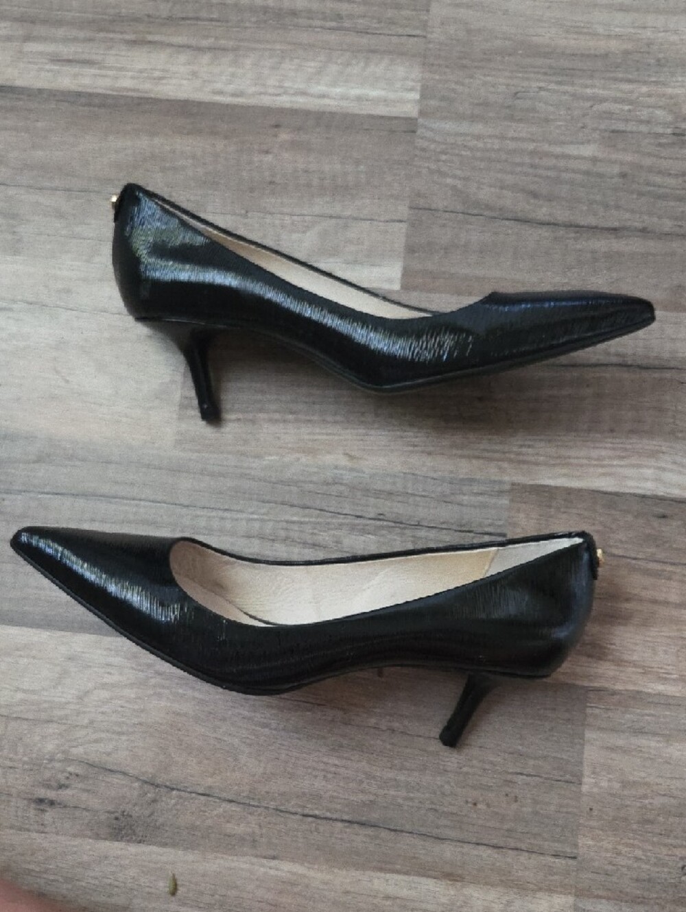Michael Kors Black Pointed Leather Kitten Heel Pumps - Picture 4 of 8